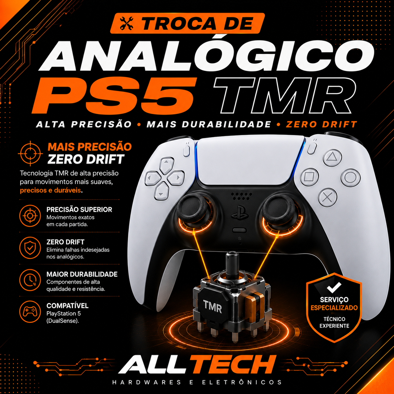 TROCA DE ANALÓGICO TMR DUALSENSE (PS5)
