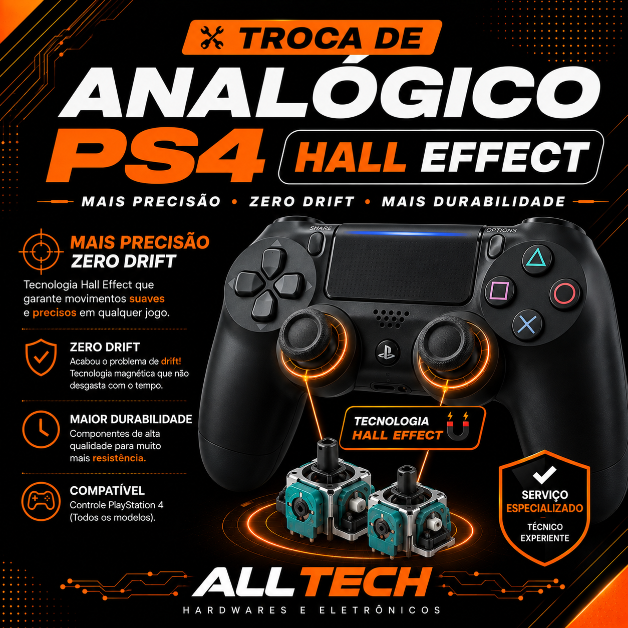 TROCA DE ANALÓGICO HALL EFFECT (PS4)
